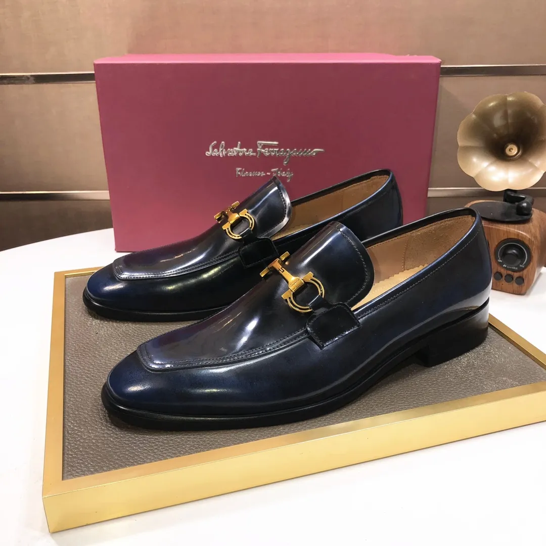 Men's shoes 💰500💰 [Ferragamo/Ferragamo] The latest model in the counter. Original imported high-quality cowhide with open sides + imported 🐂 water-dyed cowhide lining + original luxury metal buckle + original combination outsole. Comparison without pressure 38--45 (45 is custom-made and cannot be returned or exchanged)